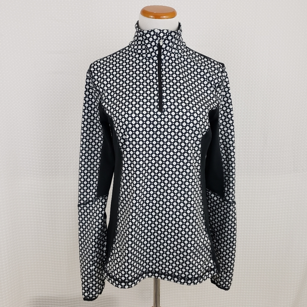 Lands End Sport Pullover Black White 1/4 Zip Running Top size Small Workout